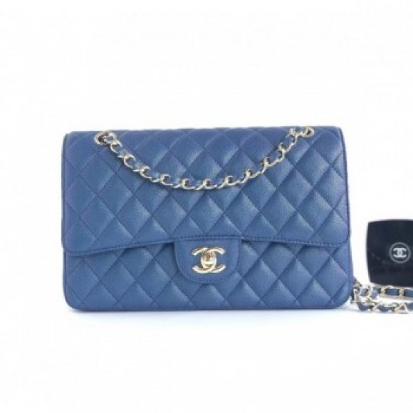 Chanel caviar leather 1112 Classic Medium flap bag navy blue AQ01714 Chanel caviar leather 1112 Classic Medium flap bag navy blue AQ01714