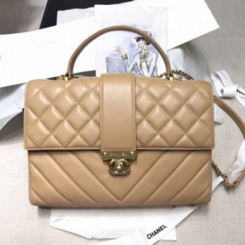 Chanel Quilted and Chevron Calfskin Large Flap Bag with Handle AS0712 Beige 2019 Collection AQ01126