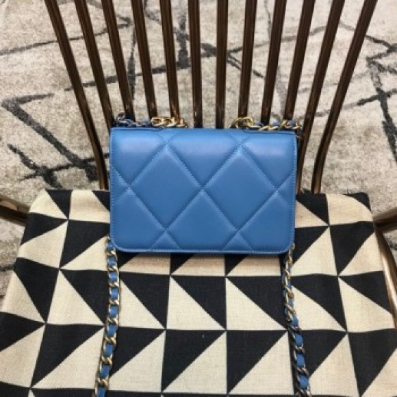 Chanel 19 Quilted Goatskin Wallet on Chain WOC AP0957 Blue 2019 Collection AQ01213 Chanel 19 Quilted Goatskin Wallet on Chain WOC AP0957 Blue 2019 Collection AQ01213