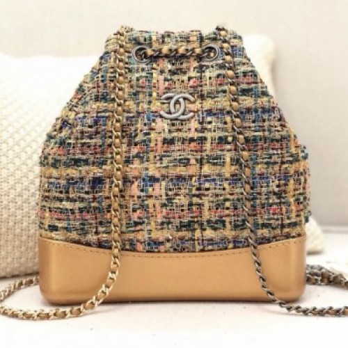 Chanel Tweed Drawstring Gabrielle Small Backpack A94485 Gold/Blue 2019 Collection AQ00913 Chanel Tweed Drawstring Gabrielle Small Backpack A94485 Gold/Blue 2019 Collection AQ00913