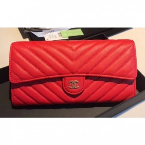 Chanel Chevron Flap Wallet Red 2018 AQ02770