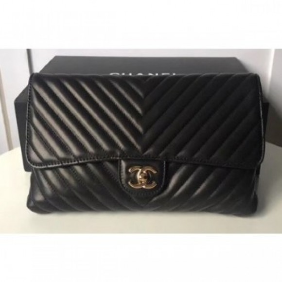 Chanel Lambskin Chevron Classic Clutch Bag A57650 Black 2018 AQ04334 Chanel Lambskin Chevron Classic Clutch Bag A57650 Black 2018 AQ04334