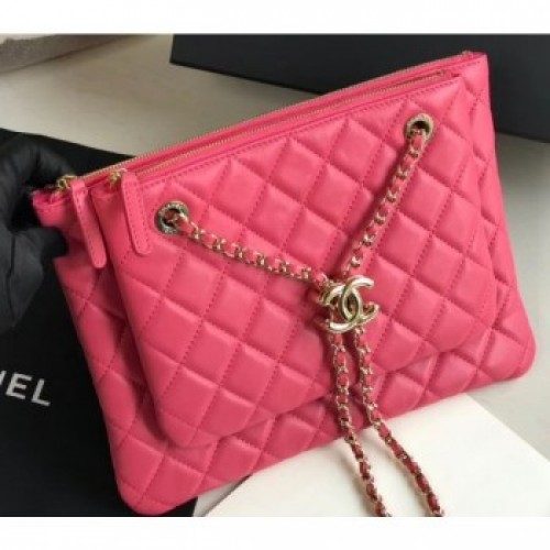 Chanel Shiny Lambskin Double Clutch with Chain Bag AP1073 Dark Pink 2020 AQ02996
