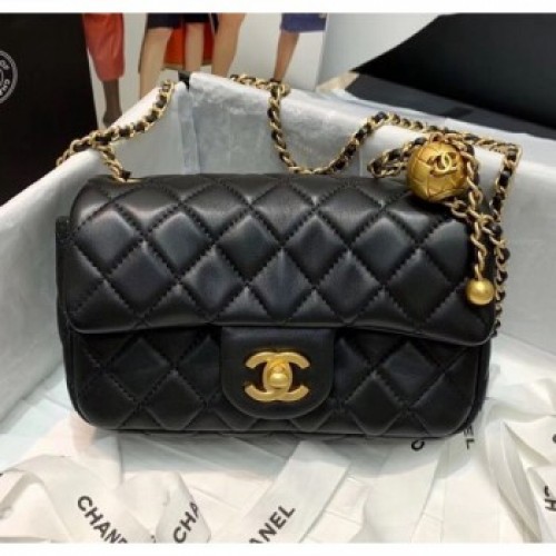 Chanel Lambskin &amp; Gold-Tone Metal Flap Bag AS1787 Black 2020 Collection AQ02176