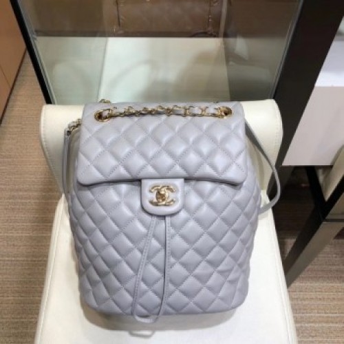 Chanel Quilting sheepskin Backpack Bag A91121 gray with gold hardware AQ03639