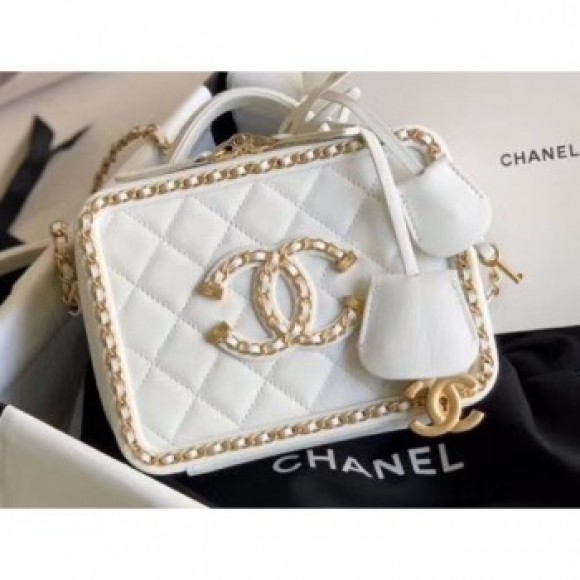 Chanel Chain CC Filigree Small Vanity Case Bag AS1785 White 2020 AQ00858 Chanel Chain CC Filigree Small Vanity Case Bag AS1785 White 2020 AQ00858
