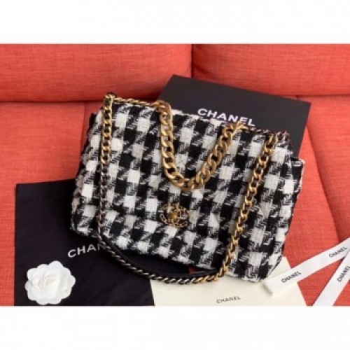 Chanel 19 Tweed Maxi Flap Bag Black/White AS1162 2019 Collection AQ03391