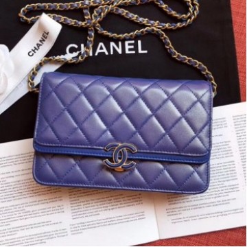 Chanel Quilted Leather Wallet on Chain WOC Blue 2019 Collection AQ04361 Chanel Quilted Leather Wallet on Chain WOC Blue 2019 Collection AQ04361