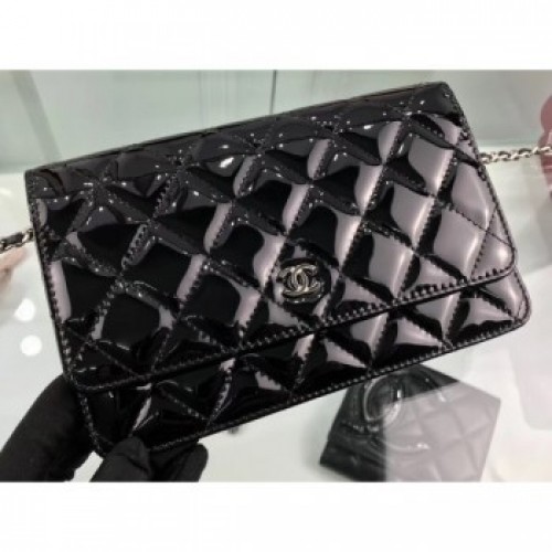 Chanel Wallet On Chain WOC Bag in Patent Leather Black/Silver AQ04078 Chanel Wallet On Chain WOC Bag in Patent Leather Black/Silver AQ04078