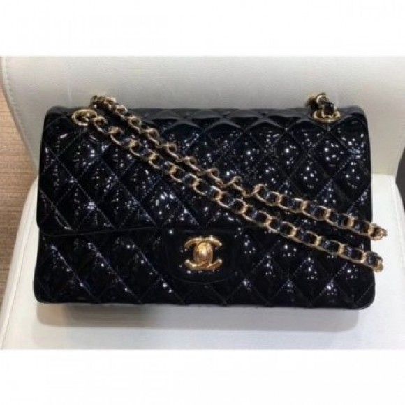 Chanel Classic Flap Medium Bag Black in Patent Leather with Gold Hardware AQ01044 Chanel Classic Flap Medium Bag Black in Patent Leather with Gold Hardware AQ01044