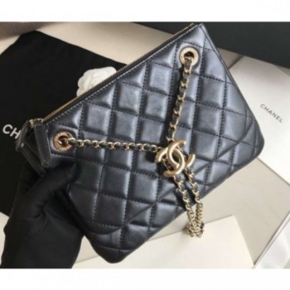 Chanel Shiny Lambskin Double Clutch with Chain Small Bag AP1073 Black 2020 AQ01232 Chanel Shiny Lambskin Double Clutch with Chain Small Bag AP1073 Black 2020 AQ01232