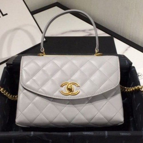 Chanel Quilted Lambskin Flap Bag with Handle AS1175 Gray 2019 Collection AQ04190 Chanel Quilted Lambskin Flap Bag with Handle AS1175 Gray 2019 Collection AQ04190