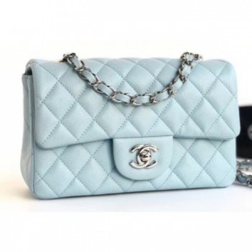 Chanel Caviar Leather Small Classic Flap Bag A1116 Baby Blue AQ00977