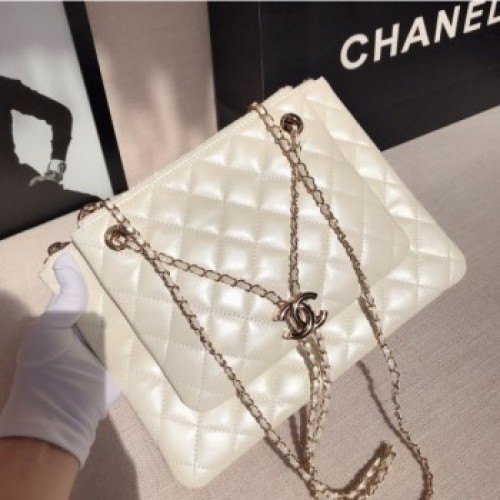 Chanel Quilted Shiny Lambskin Double Clutch with Chain AP1073 White 2019 Collection AQ02039 Chanel Quilted Shiny Lambskin Double Clutch with Chain AP1073 White 2019 Collection AQ02039