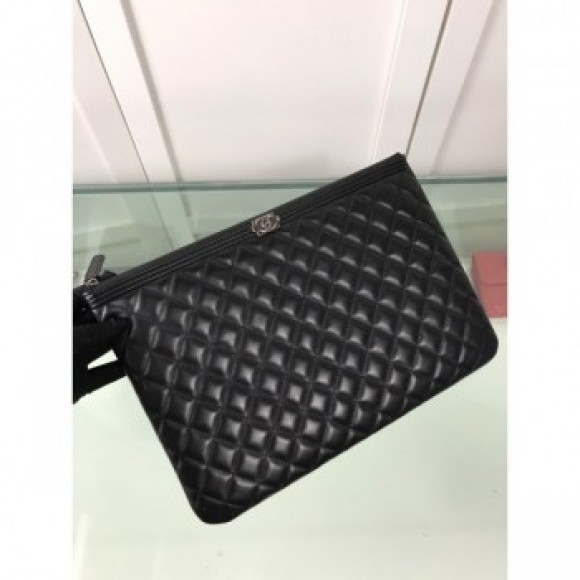 Chanel Quiltted Lambskin Large Boy Pouch A84407 Black/Silver 2019 Collection AQ03070 Chanel Quiltted Lambskin Large Boy Pouch A84407 Black/Silver 2019 Collection AQ03070