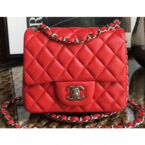 Chanel Lambskin Mini Classic Flap Bag A1115 Red AQ01152
