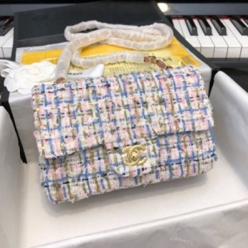 Chanel Tweed Small Flap Bag White/Blue/Pink 2019 Collection AQ01401