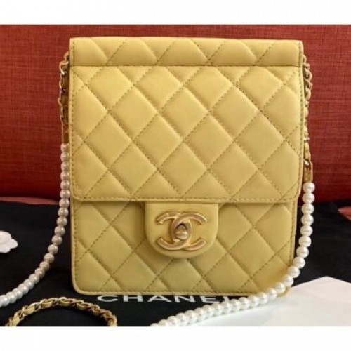 Chanel Lambskin with Pearls Mini Flap Bag AS0580 Yellow 2019 AQ01240