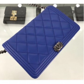Chanel Lambskin Boy Wallet On Chain WOC Bag A81969 Blue/Silver 2019 AQ01632 Chanel Lambskin Boy Wallet On Chain WOC Bag A81969 Blue/Silver 2019 AQ01632