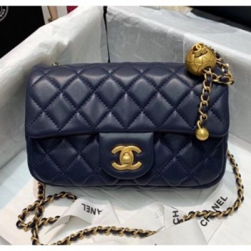 Chanel Lambskin &amp; Gold-Tone Metal Flap Bag AS1787 Navy Blue 2020 Collection AQ02434