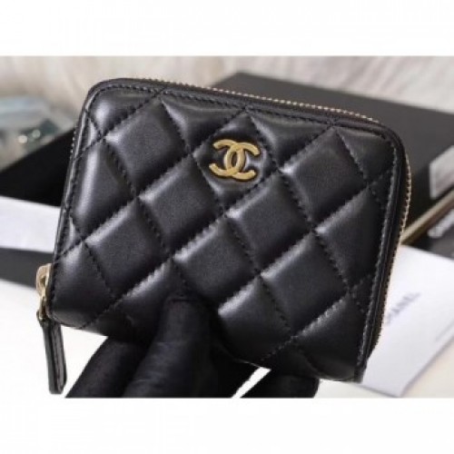 Chanel Classic Small Zipped Card Holder 60086 Lambskin Black/Gold AQ02418 Chanel Classic Small Zipped Card Holder 60086 Lambskin Black/Gold AQ02418