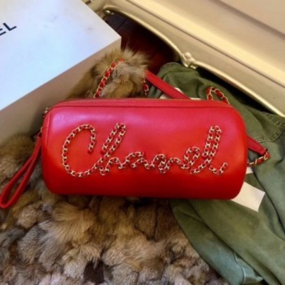 Chanel Calfskin Barrel Clutch/Crossbodody Bag AS1531 Red 2019 Collection AQ00587 Chanel Calfskin Barrel Clutch/Crossbodody Bag AS1531 Red 2019 Collection AQ00587