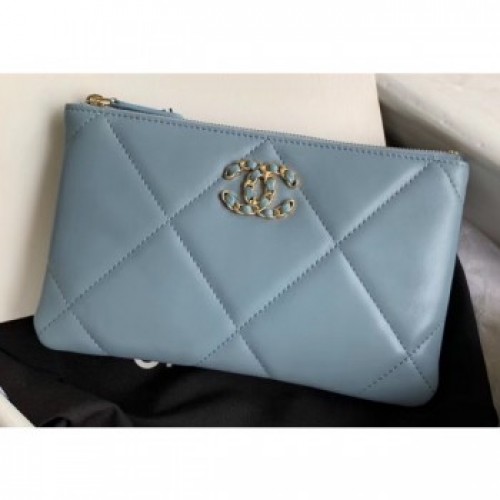 Chanel 19 Lambskin Small Pouch Bag AP1059 Cyan 2020 AQ00916
