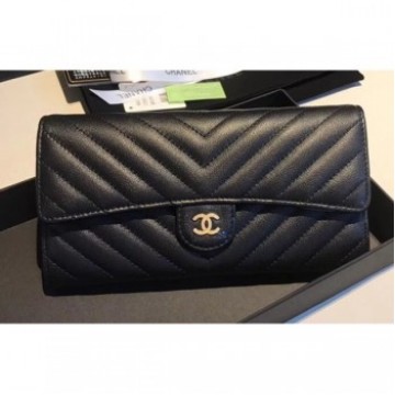 Chanel Chevron Flap Wallet Black 2018 AQ01955 Chanel Chevron Flap Wallet Black 2018 AQ01955
