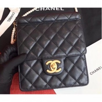 Chanel Lambskin with Pearls Mini Flap Bag AS0580 Black 2019 AQ00651