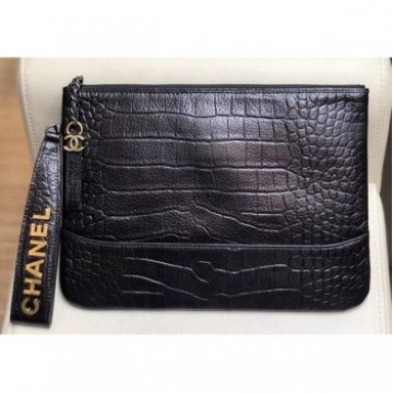 Chanel Crocodile Embossed Calfskin Gabrielle Pouch Clutch Small Bag A84287 Black 2019 AQ03577 Chanel Crocodile Embossed Calfskin Gabrielle Pouch Clutch Small Bag A84287 Black 2019 AQ03577