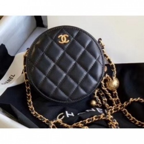 Chanel Pearl on Chain Round Clutch with Chain Bag Black 2020 AQ02615 Chanel Pearl on Chain Round Clutch with Chain Bag Black 2020 AQ02615