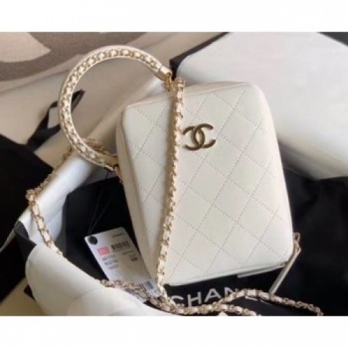 Chanel Chain Handle Vertical Camera Case Bag White Runway 2020 AQ02225 Chanel Chain Handle Vertical Camera Case Bag White Runway 2020 AQ02225