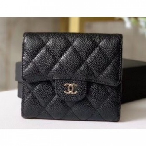 Chanel Classic Small Flap Wallet 31528 AP0231 Grained Calfskin Black/Silver AQ03427 Chanel Classic Small Flap Wallet 31528 AP0231 Grained Calfskin Black/Silver AQ03427