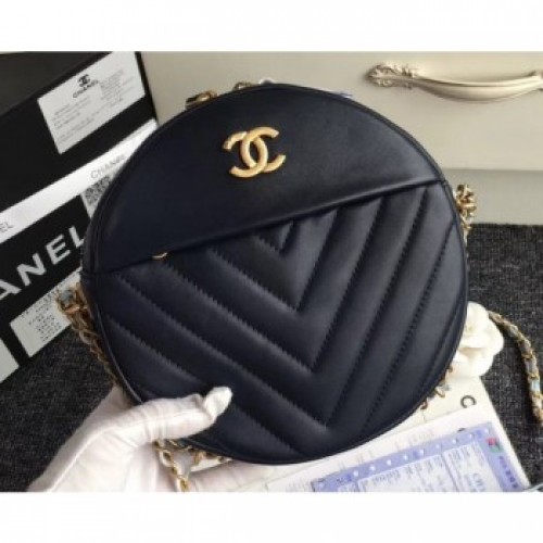 Chanel Chevron Round Vintage Chain Shoulder Bag Black 2018 AQ02809 Chanel Chevron Round Vintage Chain Shoulder Bag Black 2018 AQ02809