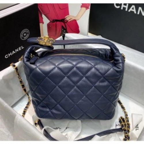 Chanel Quilted Leather Large Hobo Bag With Gold-Tone Metal AS1747 Navy Blue 2020 Collection AQ02976 Chanel Quilted Leather Large Hobo Bag With Gold-Tone Metal AS1747 Navy Blue 2020 Collection AQ02976