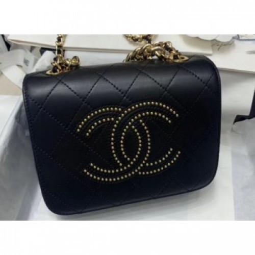 Chanel Studs CC Logo Flap Bag Black 2020 AQ01226 Chanel Studs CC Logo Flap Bag Black 2020 AQ01226