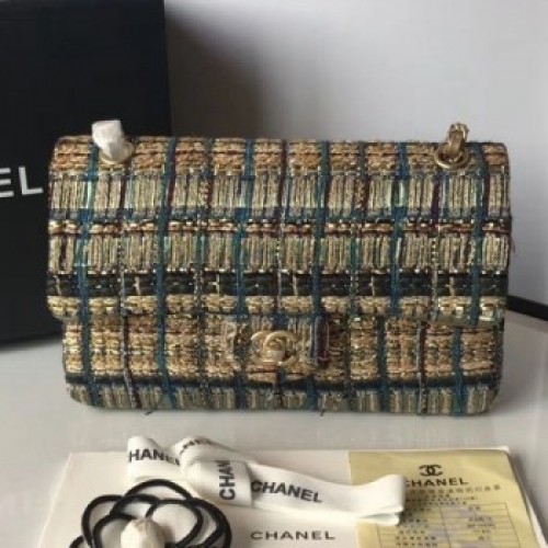 Chanel Tweed and Yarn Medium Flap Bag Gold/Blue 2019 Collection AQ02004 Chanel Tweed and Yarn Medium Flap Bag Gold/Blue 2019 Collection AQ02004