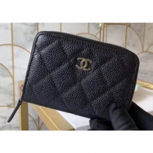 Chanel Classic Small Zipped Coin Purse 69272 Grained Calfskin Black/Silver AQ00534