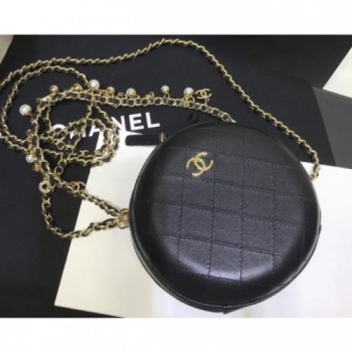 Chanel City Box Round Evening Bag with Pearl Chain AS0203 Black 2019 AQ02627 Chanel City Box Round Evening Bag with Pearl Chain AS0203 Black 2019 AQ02627