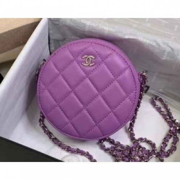 Chanel Round Classic Clutch with Chain Bag AP0245 Lambskin Purple 2020 AQ03738 Chanel Round Classic Clutch with Chain Bag AP0245 Lambskin Purple 2020 AQ03738
