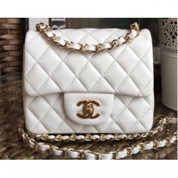 Chanel Lambskin Mini Classic Flap Bag A1115 White AQ02273