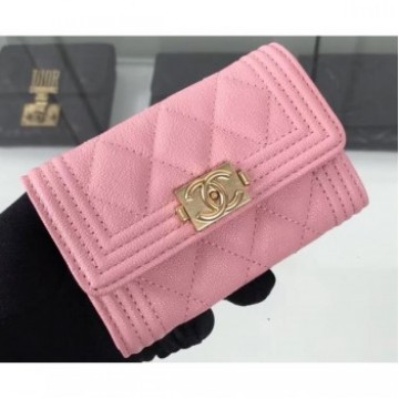 Chanel Grained Calfskin Boy Flap Card Holder A80603 Pink/Gold AQ02128 Chanel Grained Calfskin Boy Flap Card Holder A80603 Pink/Gold AQ02128