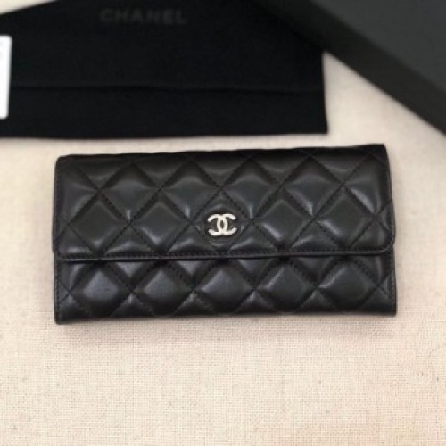 Chanel Classic Quilted Lambskin Flap Wallet A50096 Black/Silver Collection AQ02442 Chanel Classic Quilted Lambskin Flap Wallet A50096 Black/Silver Collection AQ02442