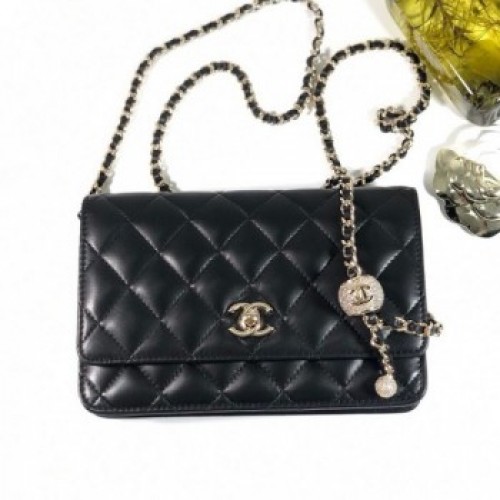 Chanel Quilted Leather Wallet on Chain WOC Crystal Ball AP1450 Black 2020 Collection AQ03360 Chanel Quilted Leather Wallet on Chain WOC Crystal Ball AP1450 Black 2020 Collection AQ03360