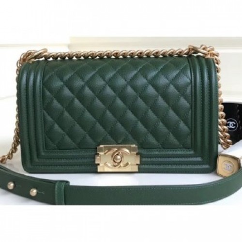 Chanel Caviar Leather Boy Flap Medium Bag Green AQ01863 Chanel Caviar Leather Boy Flap Medium Bag Green AQ01863