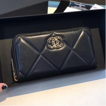 Chanel 19 Goatskin Long Zipped Wallet AP1063 Black 2019 Collection AQ01510