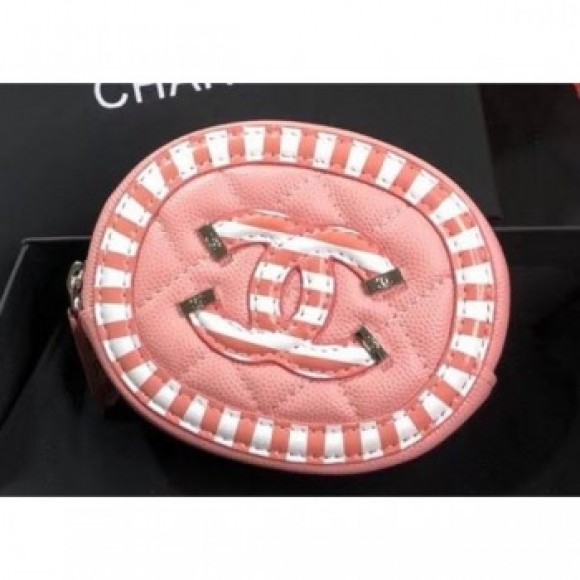 Chanel Striped Grained Calfskin CC Filigree Round Zipped Coin Purse A81458 Pink 2019 AQ01341 Chanel Striped Grained Calfskin CC Filigree Round Zipped Coin Purse A81458 Pink 2019 AQ01341