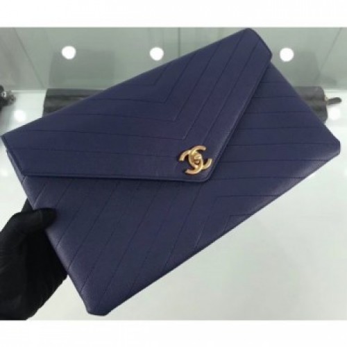 Chanel Chevron Envelope Flap Clutch Bag Navy Blue AQ04392 Chanel Chevron Envelope Flap Clutch Bag Navy Blue AQ04392