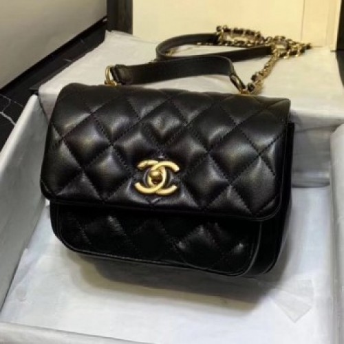 Chanel Quilted Calfskin Medium Flap Bag with Handle AS1155 Black 2020 Collection AQ02363 Chanel Quilted Calfskin Medium Flap Bag with Handle AS1155 Black 2020 Collection AQ02363
