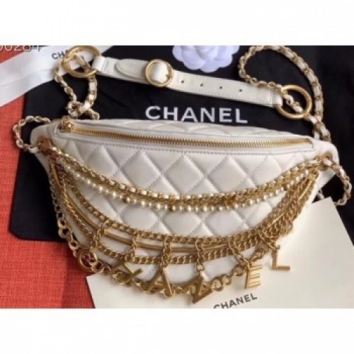 Chanel Lambskin All About Chains Waist Bag AS0775 White 2019 AQ01235 Chanel Lambskin All About Chains Waist Bag AS0775 White 2019 AQ01235